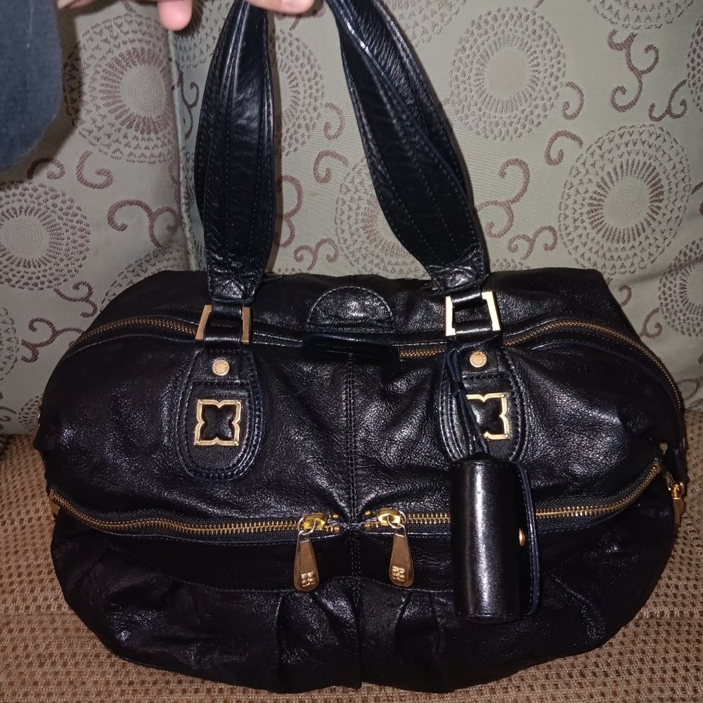 BcbgMaxAzria vintage black leather shoulder bag with lipstick case